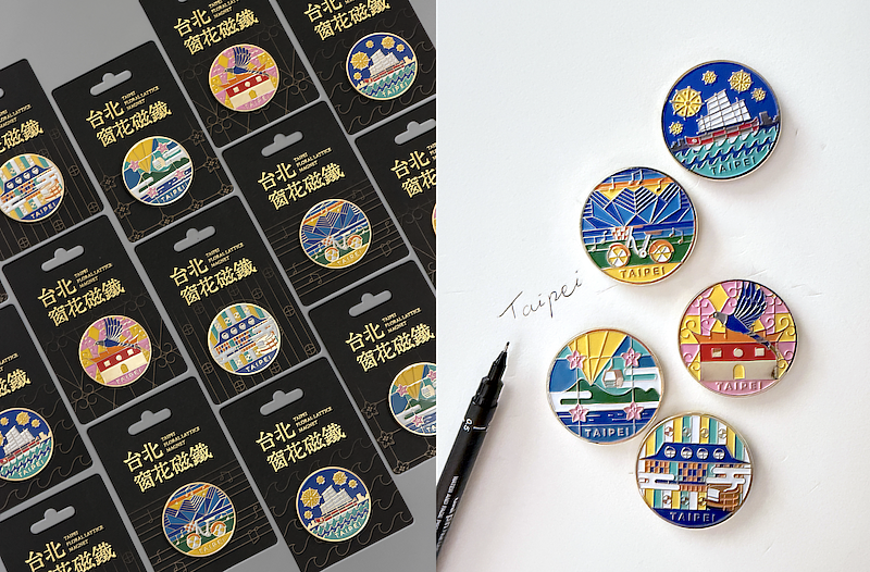 臺北城市紀念品「台北窗花磁鐵」全系列共5款，以臺北街巷常見的窗花圖形並融入城市地標與文化風景。
