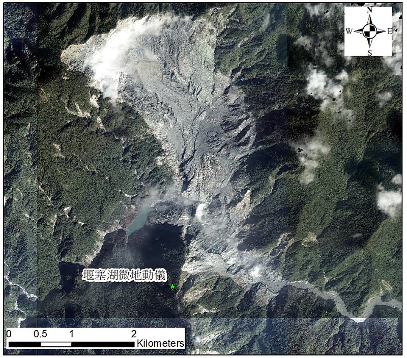 微地動儀位置（綠點處）。