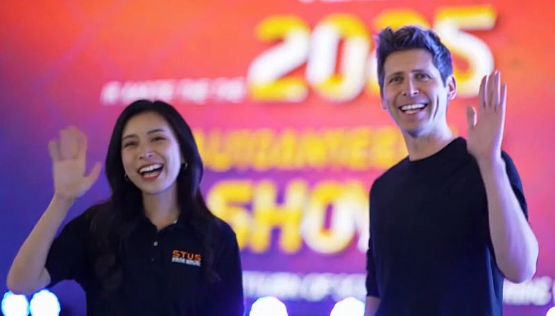 AI賦能創新宣傳 南臺科大公關組梁丹青老師親自操刀，運用最新的AI科技（如Sora）製作車展宣傳短片，成功讓OpenAI執行長山姆．阿特曼的虛擬形象驚喜現身。此舉為本屆車展帶來爆炸性的社群流量與媒體關注，展現南臺科大在AI賦能教學領域敢於突破、走在最前線的創新精神。（圖翻攝自短視頻）