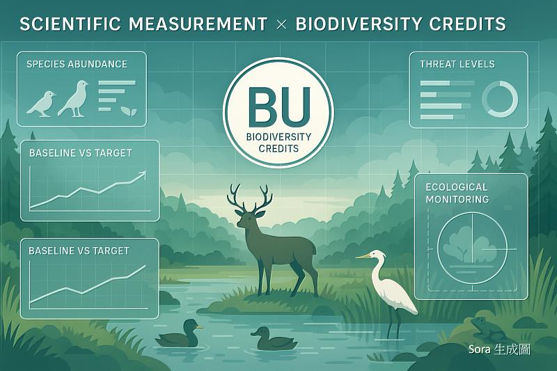台經社介紹歐盟生物多樣性信用衡量原理及方法。