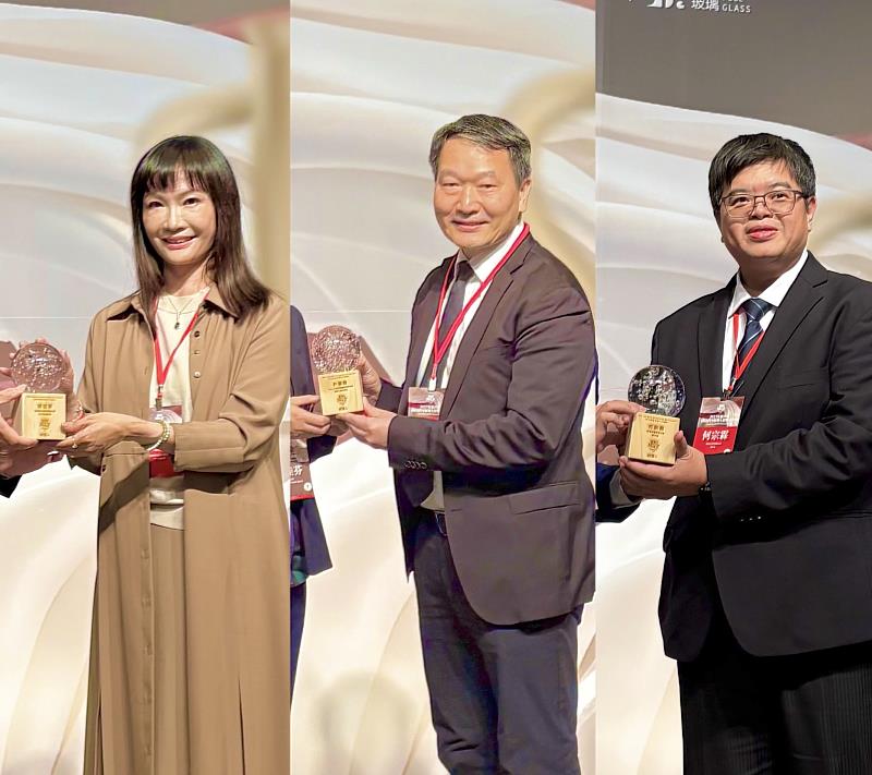 2025 MVP100台灣百大經理人：東詣科技副總陳誼萍女士（左起）、 品卓企業創辦人許能竣先生、興濠企業創辦人何宗霖先生。