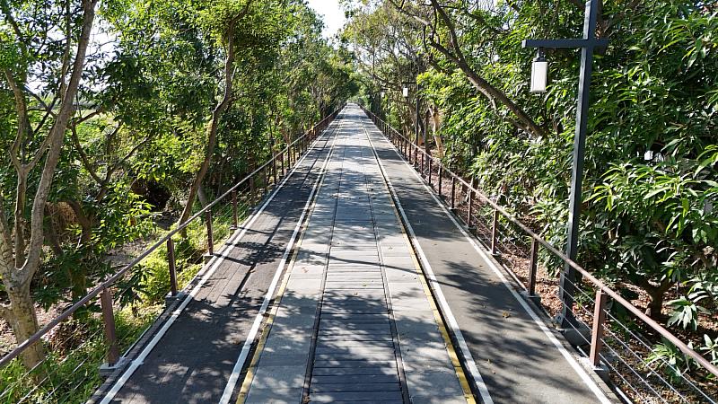 嘉油鐵馬道白天為綠蔭大道