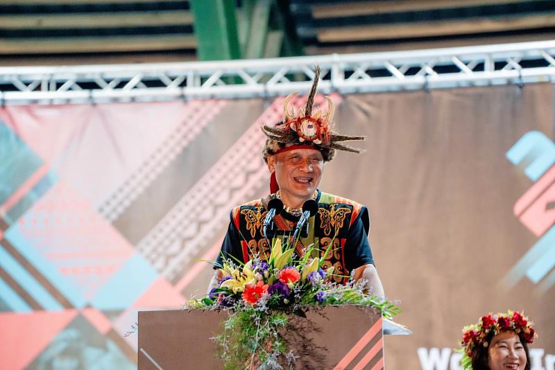 原民會曾智勇Ljaucu．Zingrur主任委員表示，本屆運動會響應當前「用運動壯大臺灣」的國家政策，並且也以臺灣原住民族文化深化與國際連結，與世界做朋友。圖-原文會提供