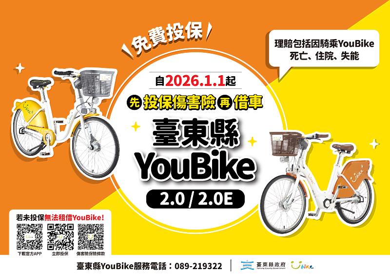 臺東YouBike於115年1月1日起全面實施投保公共自行車傷害險新制。