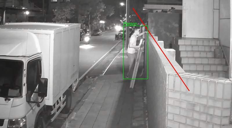 「智能影像監控平台」可AI偵測可疑人員闖入警戒區域,即時發報並警示處理。