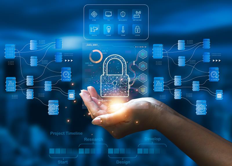 資策會研發「AI安全弱掃與防護工具」從開發、測試到營運階段為企業把關AI安全，協助企業安心導入AI。（情境示意圖）