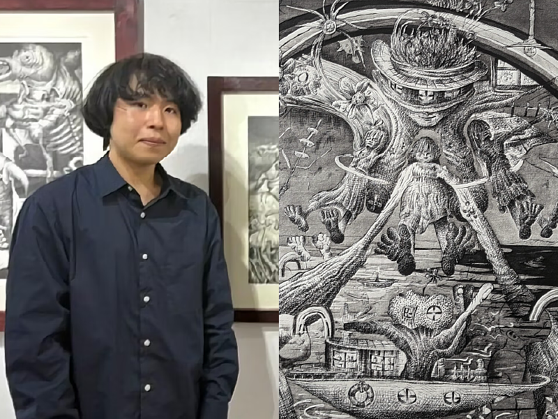 本次展出藝術家朝井颯志及其新賞獎優選得獎作品《彩虹門》局部，作品以精密結構與寓言意象，回應當代文明與自然之間的張力。