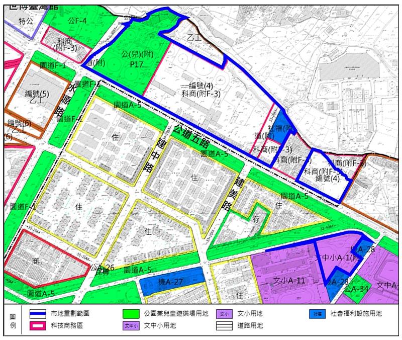 中油油庫市地重劃土地使用分區圖。