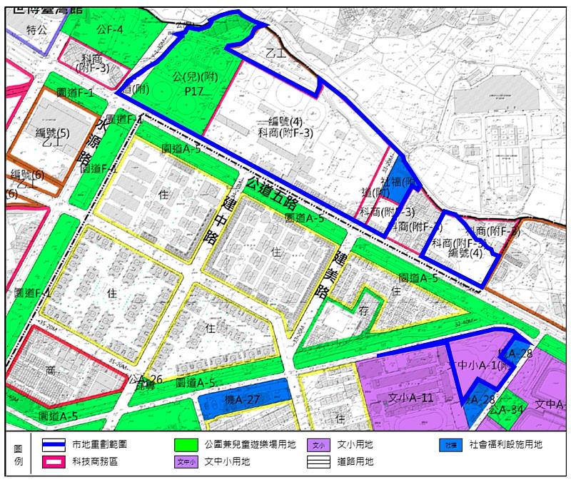中油油庫市地重劃土地使用分區圖。