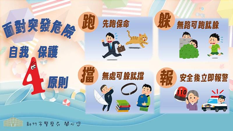 竹市警製作突發狀況懶人包,提供遇突發狀況時的處置作為及避難指引。
