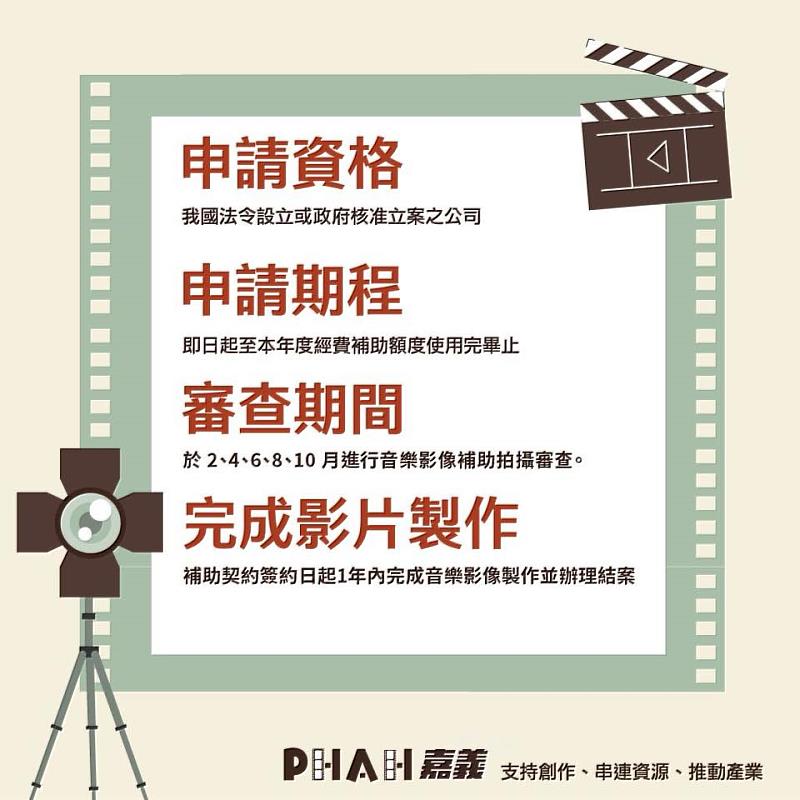 0_2026嘉義市音樂影像（Music Video）補助拍攝計畫正式開放申請 總補助金額350萬! (2