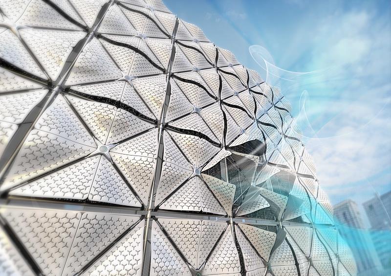 獲獎學生希望透過「設計」提升工地與周邊環境的整體品質，同時讓施工人員擁有更友善、更健康的工作環境。圖為AIR Filter Scaffold作品渲染圖。