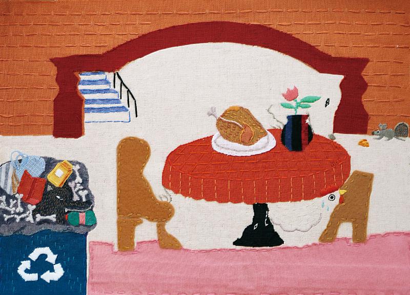 The wolf in the illustration symbolizes fear as it continues to grow and intensify.