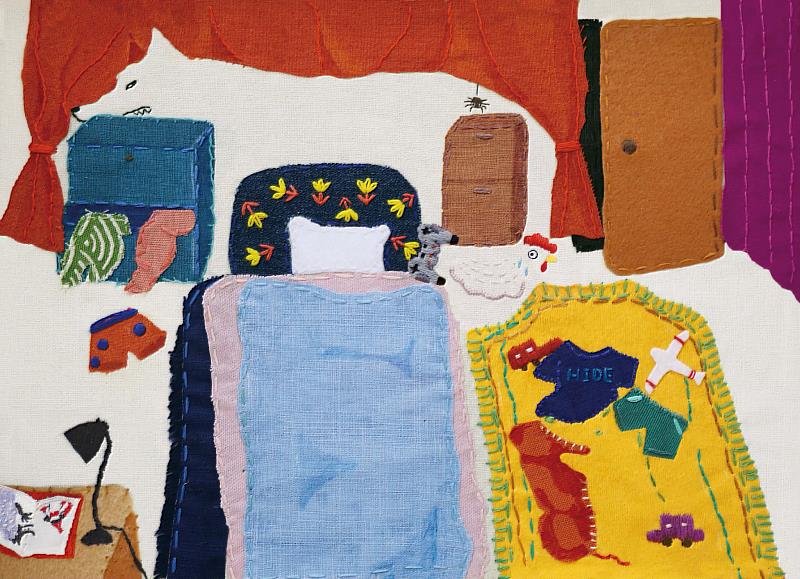 The series consists of five illustrations, using a visual technique known as figure–ground reversal to create a tense, hide-and-seek-like relationship between Little White and a wolf.