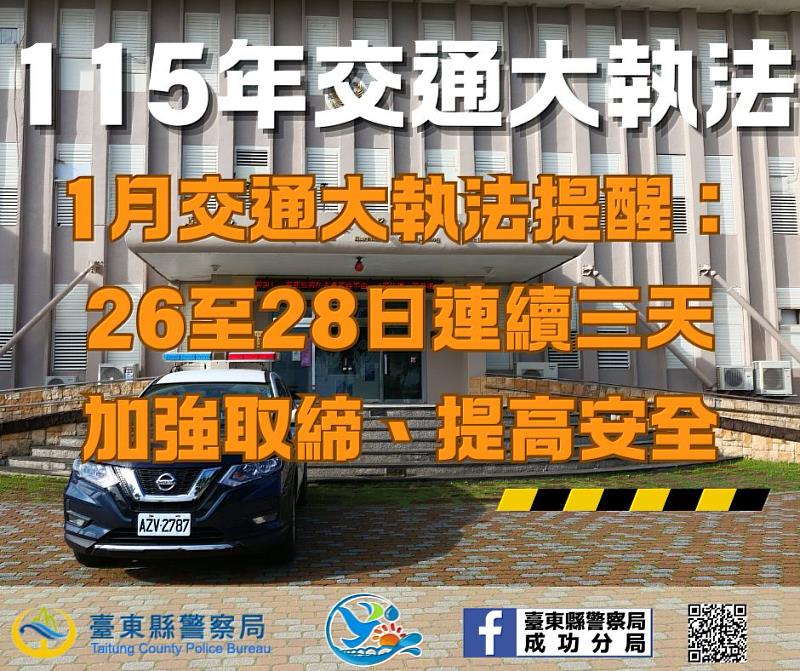 成功分局強化春節前交通秩序，1月26日至28日執行交通大執法。