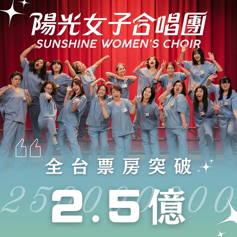 台灣大哥大長期投入影視投資與跨國合製，2026年開年即交出亮眼成績，共同投資出品電影《陽光女子合唱團》於今（26）日正式衝破2.5億大關。（圖提供/壹壹喜喜電影股份有限公司）
