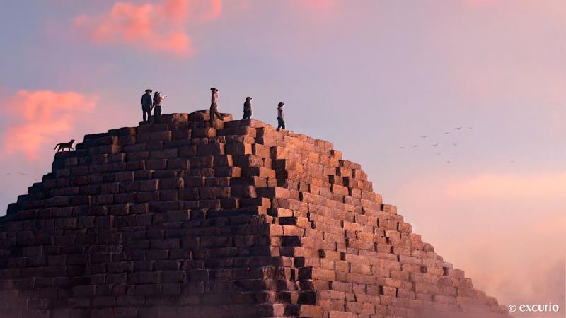 XR沉浸玩家《消失的法老》透過VR頭顯，帶領觀眾登上金字塔頂端。（圖片版權：excurio）