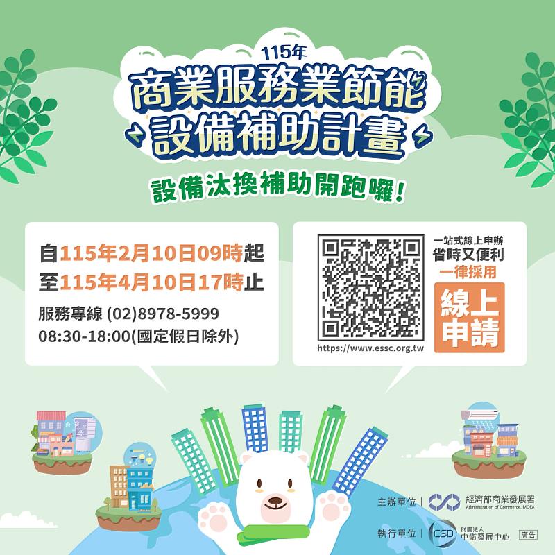 商業服務業節能設備補助計畫自2月10日起開始申請。