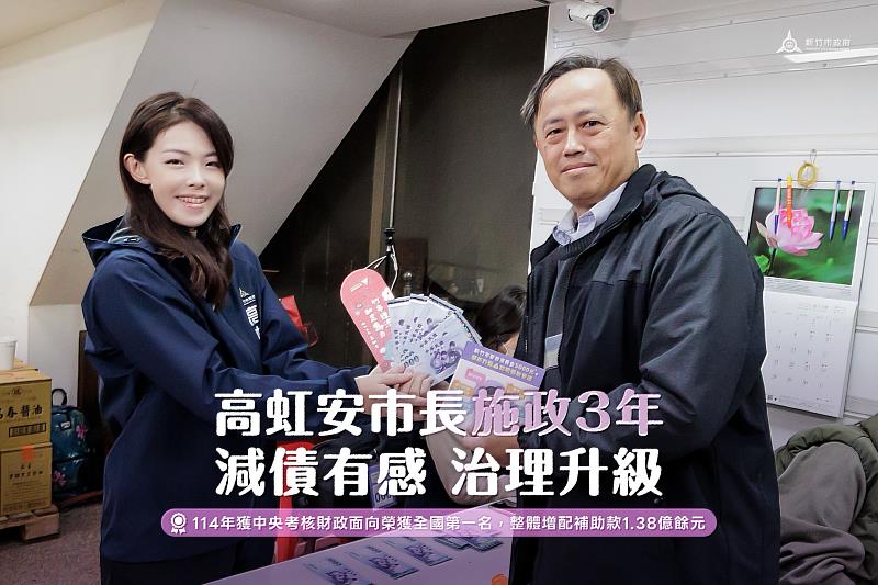 高虹安市長施政3週年 竹市財政穩健轉型 債務下降68億 中央考核屢創佳績