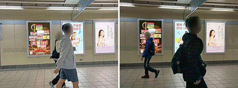 在捷運西門站B1層,公益燈箱與城市人流並行,謝卓燁透過長期支持公益團體曝光,攜手台灣關愛基金會,讓「關懷不缺席」成為城市的一部分。(台灣摩菲爾提供)