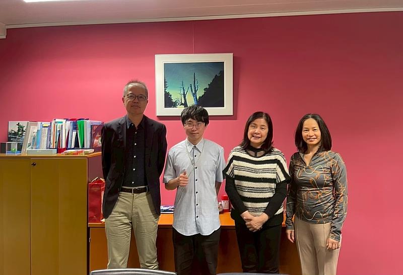 【臺比經貿鏈結】林同學（左2）拜會中華民國駐歐盟兼比利時代表處，與駐外單位共同商討跨國生醫與農業合作。