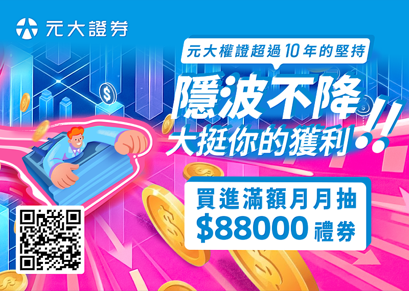 迎馬年開春大吉，買元大權證滿額月月抽88,000元禮券。