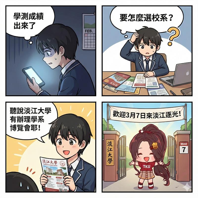 「逐光－2026淡江大學學系博覽會」將在3月7日舉行，歡迎考生、高中師生及家長踴躍參與。（圖／淡江大學提供）