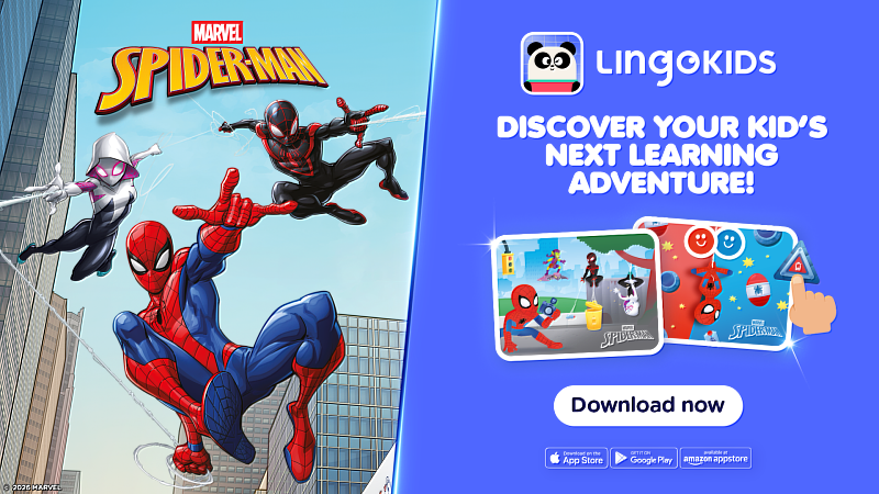 Lingokids推出Marvel蜘蛛人系列學習活動,7款互動遊戲讓孩子化身小英雄學英文拼字。