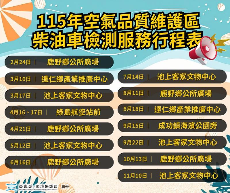 115年度空氣品質維護區柴油車檢測服務啟動 巡迴鄉鎮15場 採預約制辦理