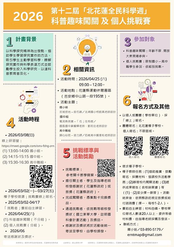 2026年第12屆北花蓮全民科學週計畫DM