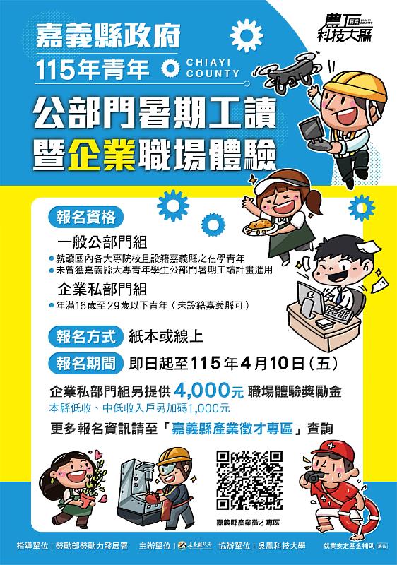 嘉縣企業暑期職場體驗再升級 獎勵金最高5,000元