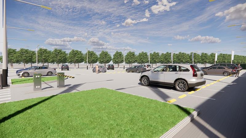 「藝文高地中央廣場暨北側停車場新建工程」順利決標(完工模擬圖)。