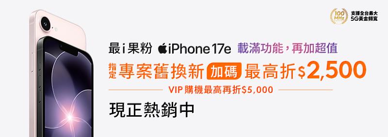 台灣大哥大開賣最超值的蘋果AI手機iPhone 17e，現正熱銷中！據內部開賣首日數據統計，超過6成以上用戶，搭配月租1,399元以上高資費方案，首日銷售量年增近3倍。