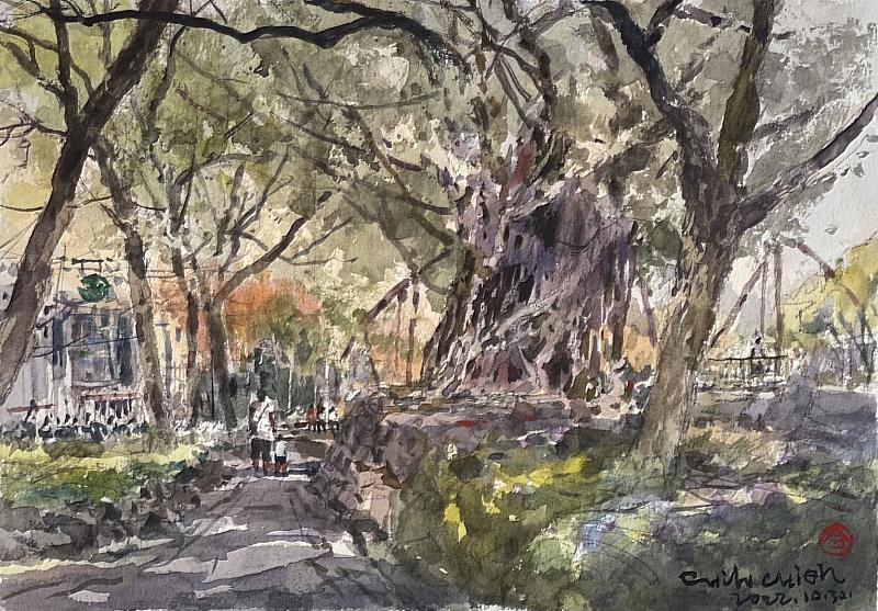 姚植傑老師作品《父子情深》。