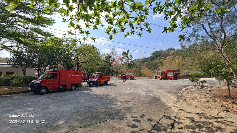 山林火災搶救跨機關聯合消防演練。