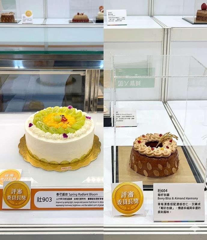 左圖：【冠軍之藝：陳宏裕】南臺科大餐旅系陳宏裕同學以精湛手藝奪得鮮奶油水果蛋糕裝飾冠軍，展現南臺科大對技術細節與「芒果百香果」風味層次的極致追求。右圖：【冠軍之藝：郭佳琳】南臺科大餐旅系郭佳琳同學挑戰米粉蛋糕項目拔得頭籌，個人囊括一冠一季，展現南臺培育「跨域活才」的全方位競爭力。