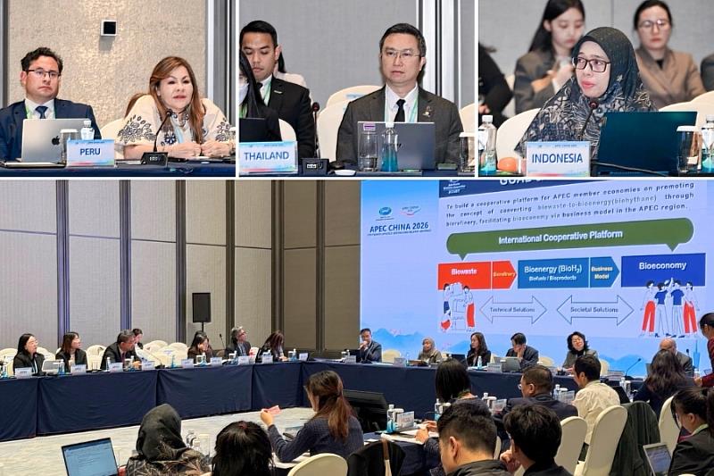 ACABT於PPSTI會中報告提案構想，獲在場合作夥伴如秘魯CONCYTEC（上排左）、泰國MHESI（上排中）以及印尼BRIN（上排右）等政府部會代表發言支持我國倡議。