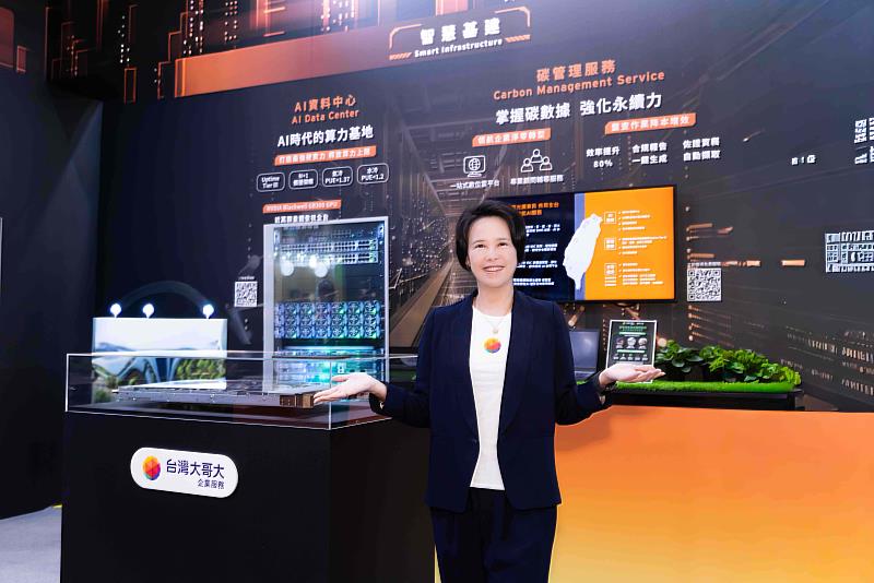 「智慧基建」聚焦以AI-Ready、高效冷卻、永續節能為3大核心的「AI資料中心（AIDC）」，並推出「算力即服務（GPUaaS）」；以及深度整合雲端碳盤查平台、專業顧問輔導與第三方查證資源的「碳管理系統暨顧問服務」。（圖為台灣大哥大企業服務事業商務長朱曉幸）