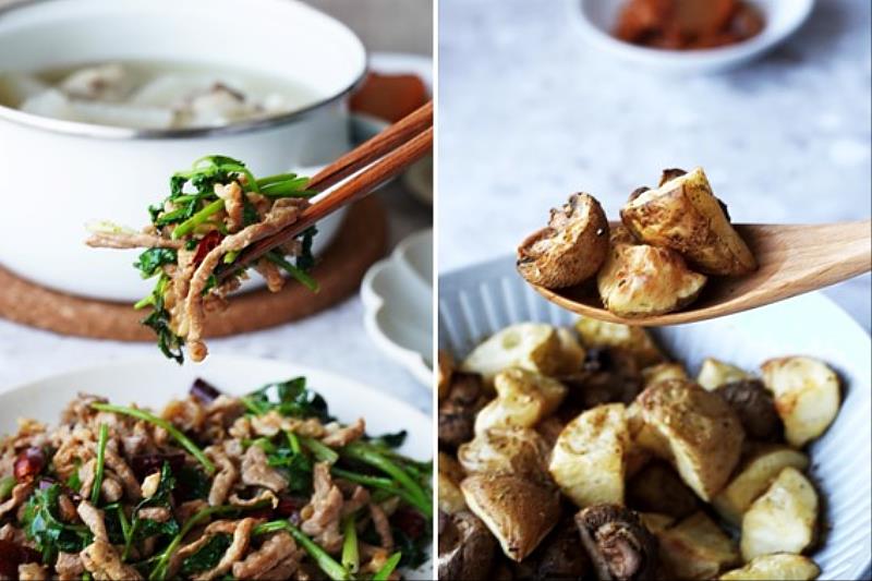 以孜然料理豬肉絲、磨菇，能覆蓋肉腥味與菇味，散發濃烈辛香與誘人食慾。