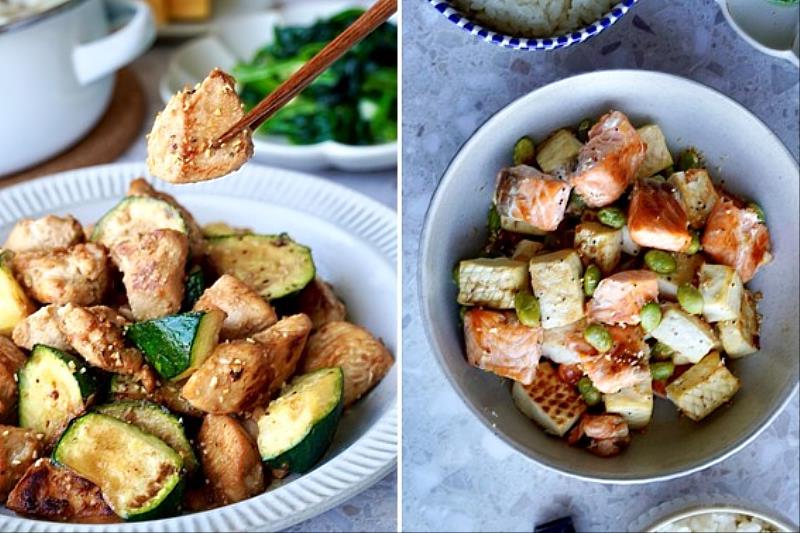 蒜香黑胡椒應用於蒜香胡椒雞丁、蒜香鮭魚豆腐，能吃到食材的鮮甜，是清爽的料理類型。