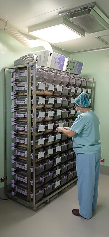 高醫大採用IVC獨立通風飼育設備，每一個飼育盒都擁有獨立的進氣與排氣系統，並配備醫療級的 HEPA 高效濾網