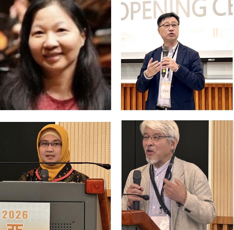 專題演講學者左上陳芬芳教授 左下Nia博士 右上李俊豪教授 右下中生勝美教授。