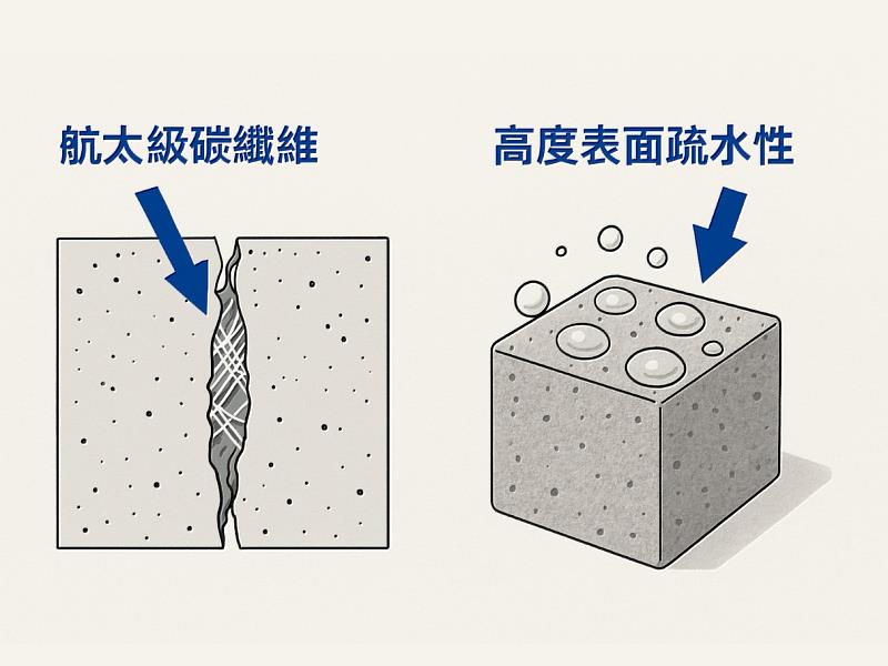 添加航太級碳纖維、表面高度疏水
