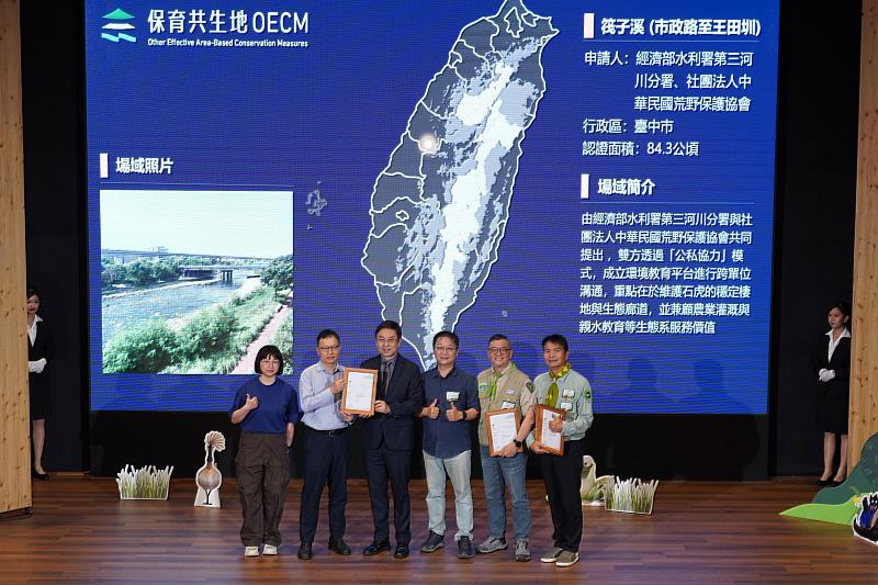 「筏子溪（市政路至王田圳）」由水利署第三河川分署與荒野保護協會聯名申請，透過環境教育平台跨單位溝統與合作，打造石虎重要棲地與生態廊道，落實公私協力保育模式。