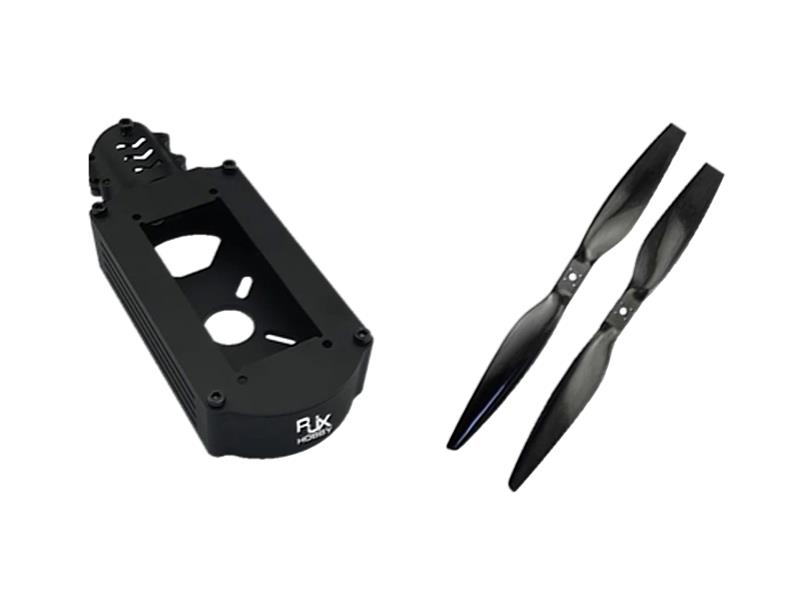 左：無人機馬達底座－PC+尼龍（PA66）+碳纖維（含量20%－30%）；右：無人機旋翼－尼龍（PA66）+碳纖維（含量20%－30%）。