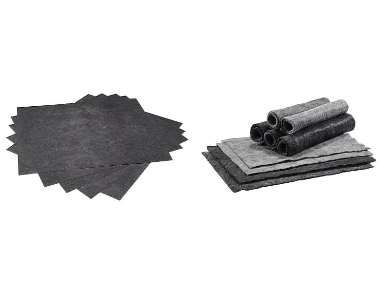 左：再生碳纖維紙；右：再生碳纖維氈。