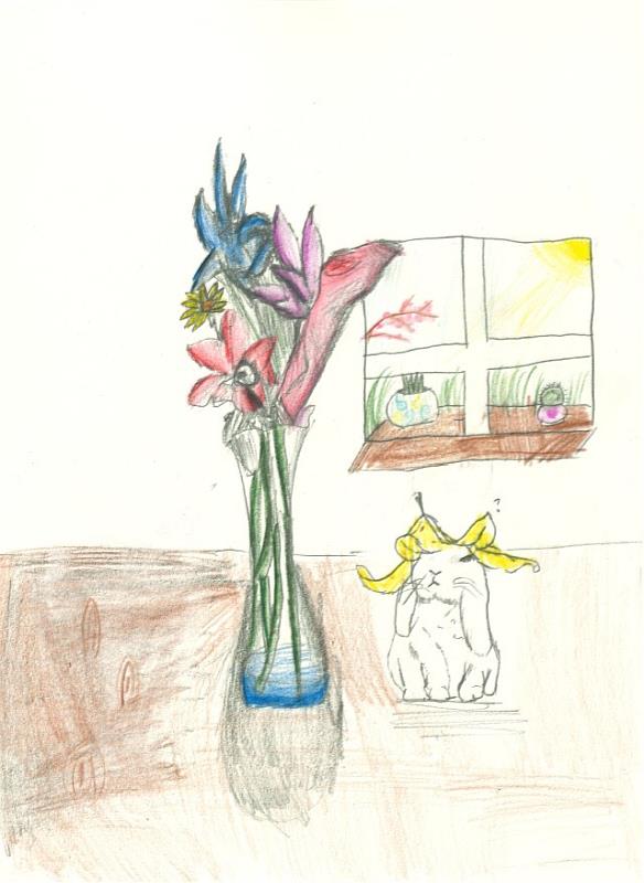 以經典靜物作品為靈感，結合兔子角色元素，在寫實基礎上增添故事性與情感表達。（圖為三和國小五年級畫作）