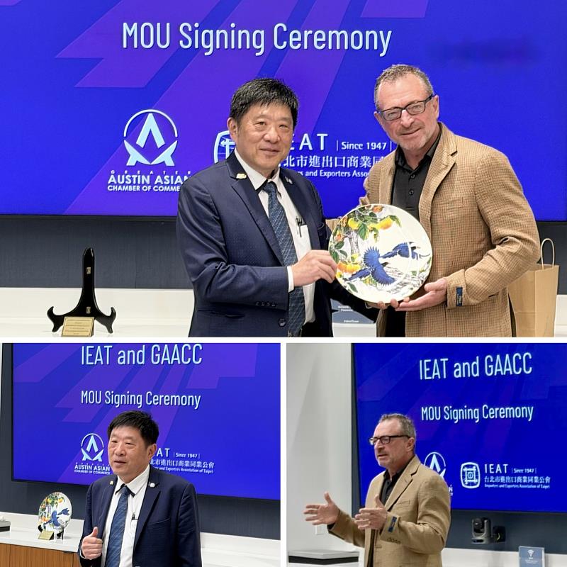 IEAT美洲委員會主委宗緒順（左下）與GAACC President & CEO Mark Duval（右下）致詞。