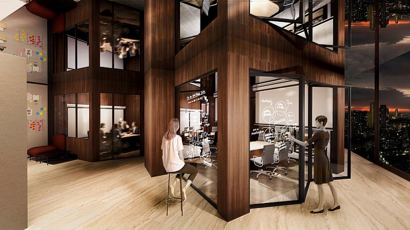 中國科大室設系學生董慧妤、陸穎宣創作之金獎作品《Mirror City（鏡像）》以都市夜間生活為研究起點，探討城市在日與夜之間的雙重性。（照片/校方提供）