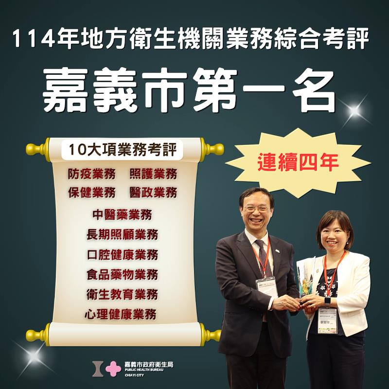 嘉義市衛生局考評綜合獎4連霸。